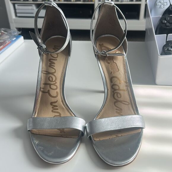 Sam Edelman Amee Soft Silver Open Toe Strap Heels Size 8.5 - Picture 3 of 9